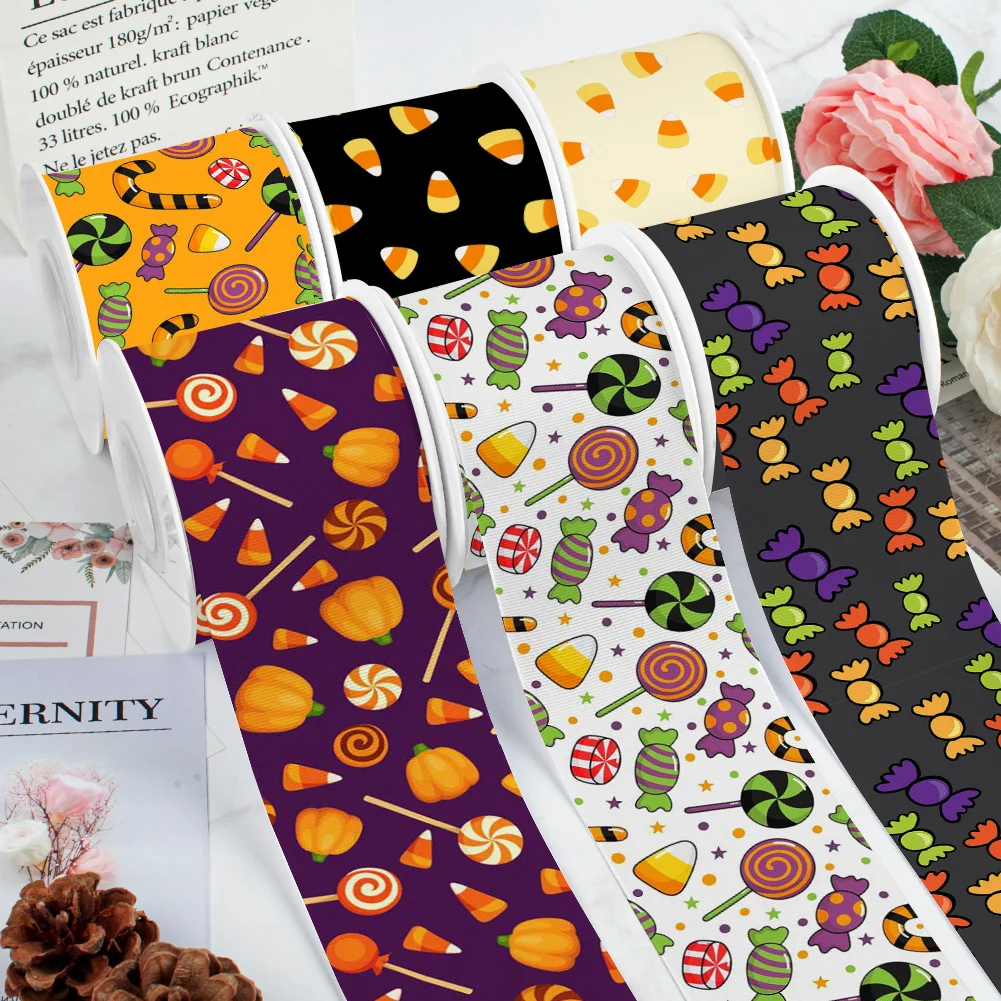 Pill Halloween Candy 5yards Printed Grosgrain Ribbon for Cheer Bows DIY Girl Headwear Hair Bows Satin Ribbon
