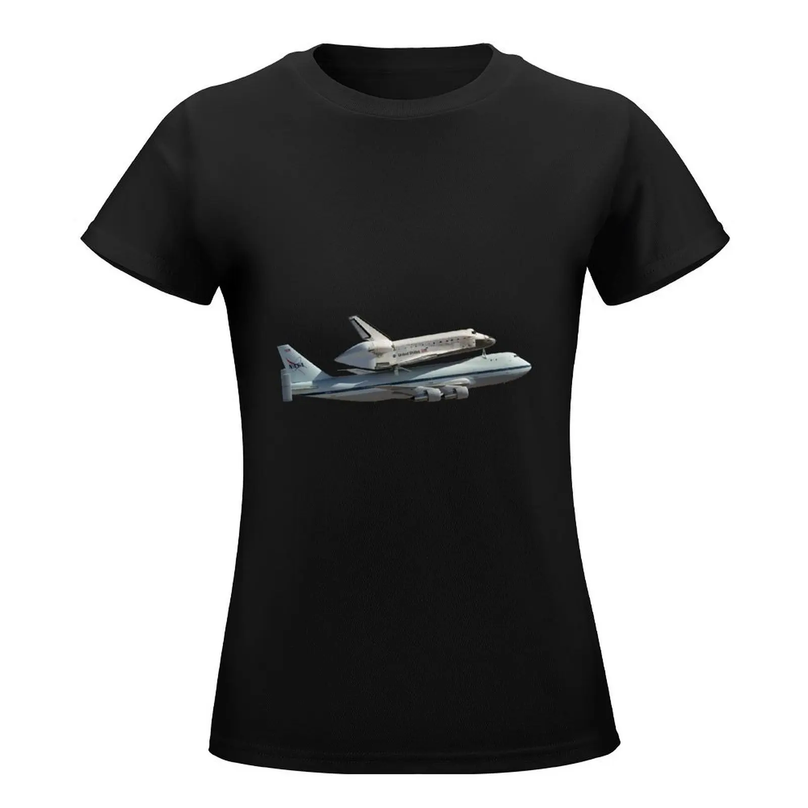 Space shuttle on 747 T-Shirt graphics tees kawaii clothes cute t-shirts for Women