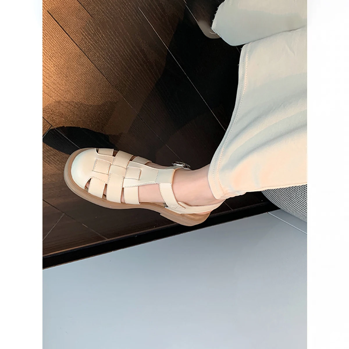 Clear Heels Comfort Shoes for Women Soft Closed Toe Sandals 2024 Summer Suit Female Beige Buckle Strap Retro Girls New Low Black