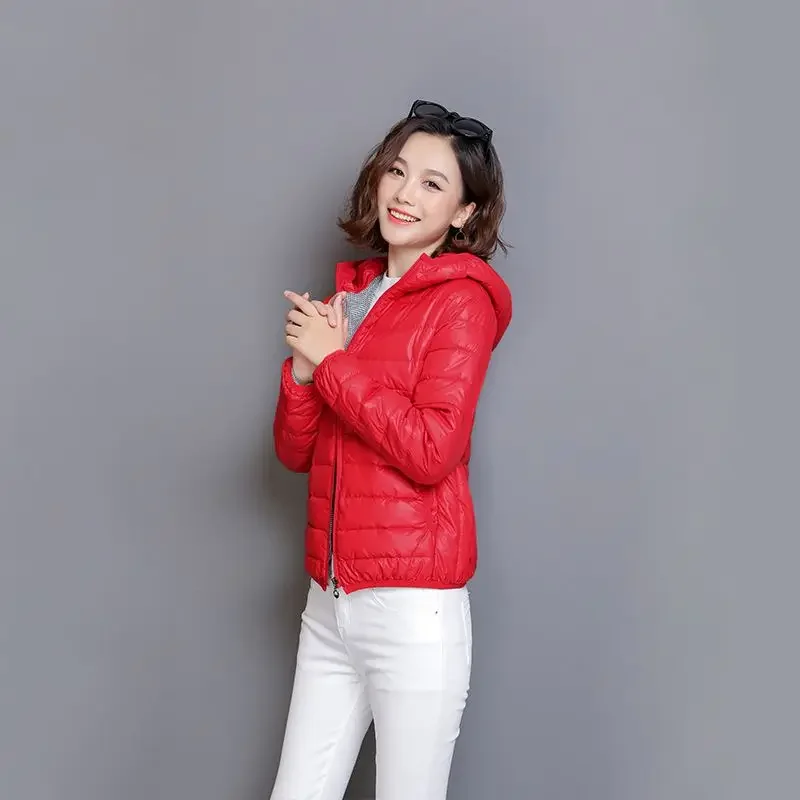 Jackets for Women Feather Red Woman Coat Quilted Padded Short Lightweight Puffer Hoodie Thick Padding Cropped Elegant Modern Hot