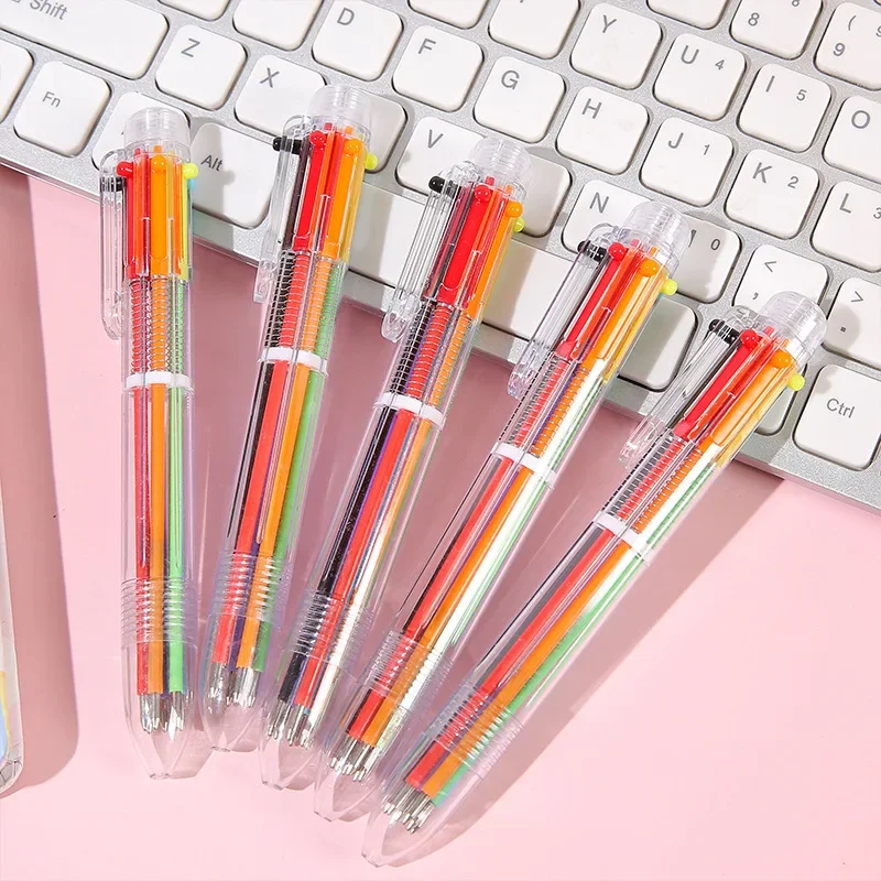 10Pcs/Lot 6 Colors Transparent Rod Colored Ballpoint Pen Cute Multicolor 6-Color Press Pen For Graffiti Writing Stationery Gift