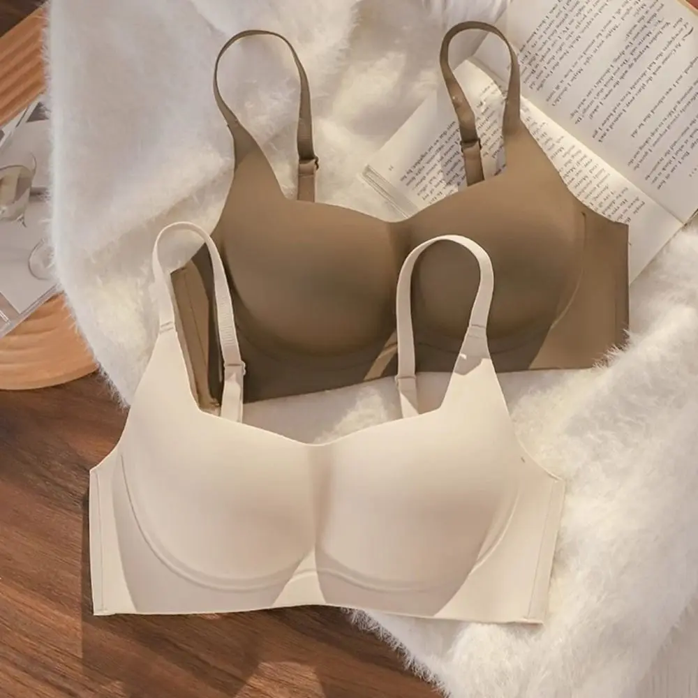 

Simple Shockproof Seamless Bra Underwear Intimates Push Up Bra Anti-sagging Deep V Bra Girl