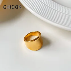 GHIDBK Minimalism Big Bold Solid Gold Chunky Rings for Female Stainless Steel Smooth Large Wide Rings Jewelry Anillos Mujer