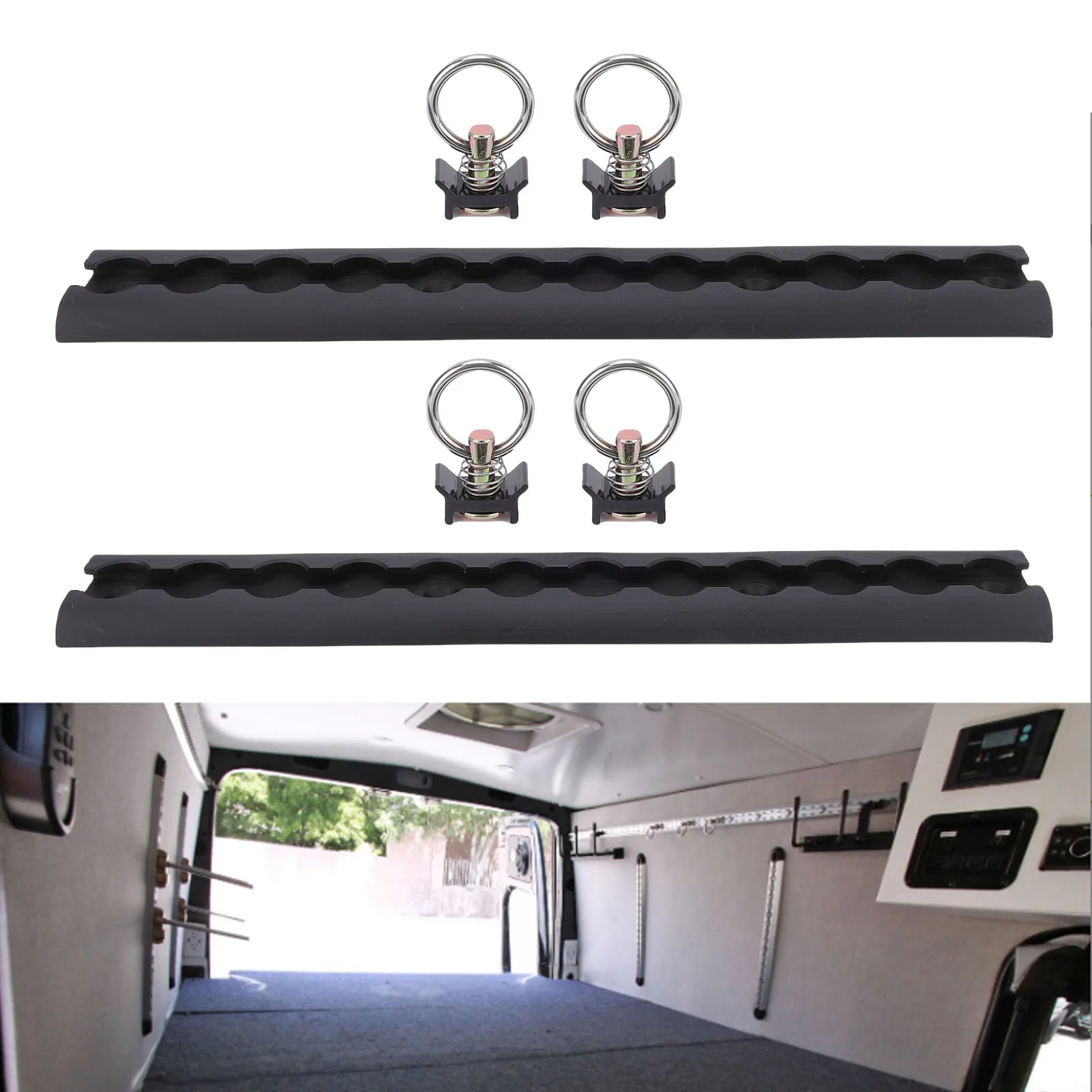 

Aluminum L Track 304mm Thickened L Track Tie Down Rail with 4 Round Rings for Motorcycles ATVs Dirt Bikes Pickup Trucks 2pcs