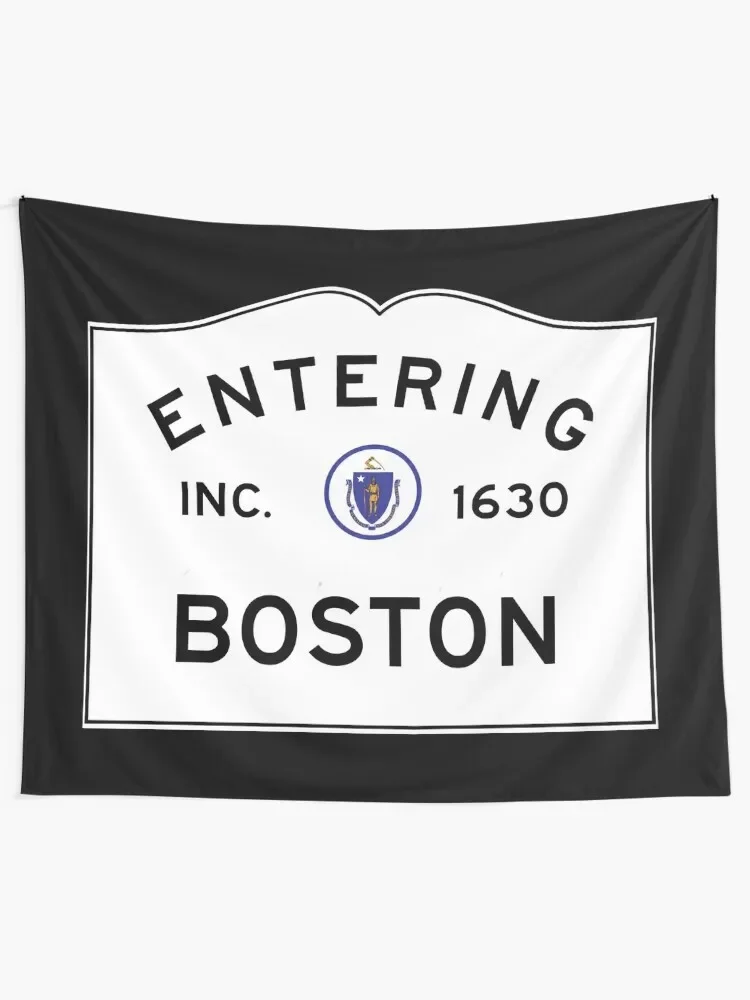 Entering Boston - Commonwealth of Massachusetts Road Sign Tapestry Room Aesthetic Decor Tapestry