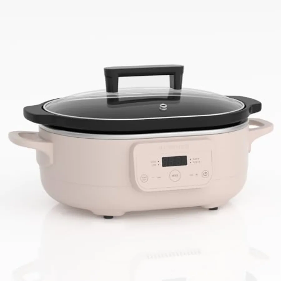 

6 Quart Programmable Slow Cooker with Removable Nonstick Pot for Family Dinners - Pink Heat Settings - Serves 6+ People - Healt