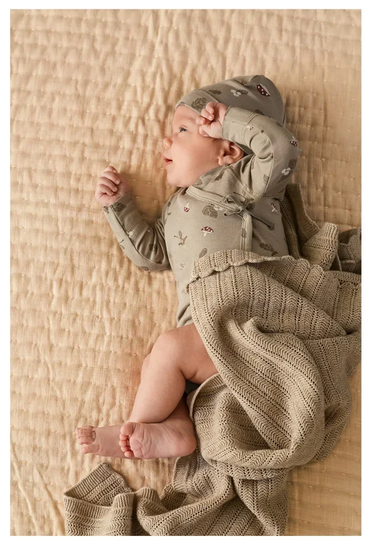 Baby Jumpsuit for Spring and Autumn New Boys and Girls Baby Cotton Printed Rompers Newborns Rope Tied Rompers