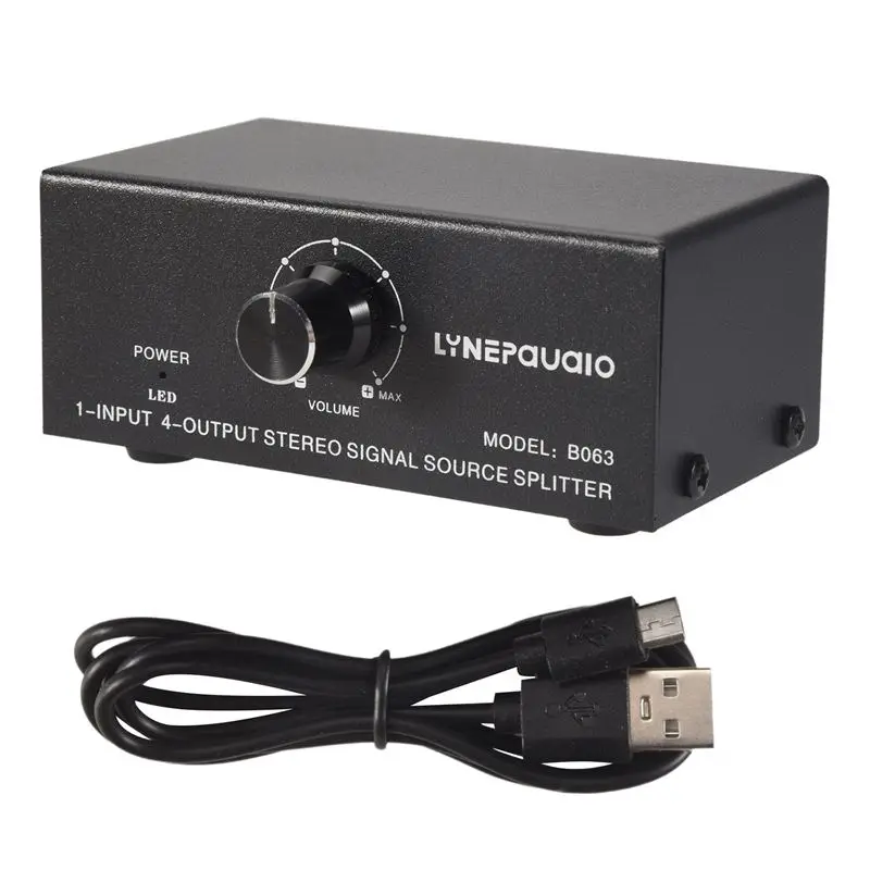 ABZZ-1 In 4 Out Stereo Signal Source Splitter Audio Frequency Signal Distribute Device Non Consumption Output RCA Interface