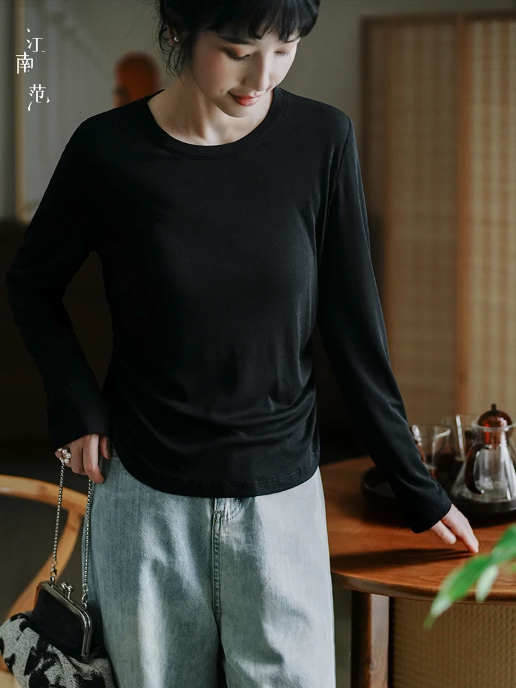 

Bla round Ne Slim Fit Base irt Jiangnan Sle New Version Hanfu Top 2024 Autumn Season Faionable Versatile Inner Wear