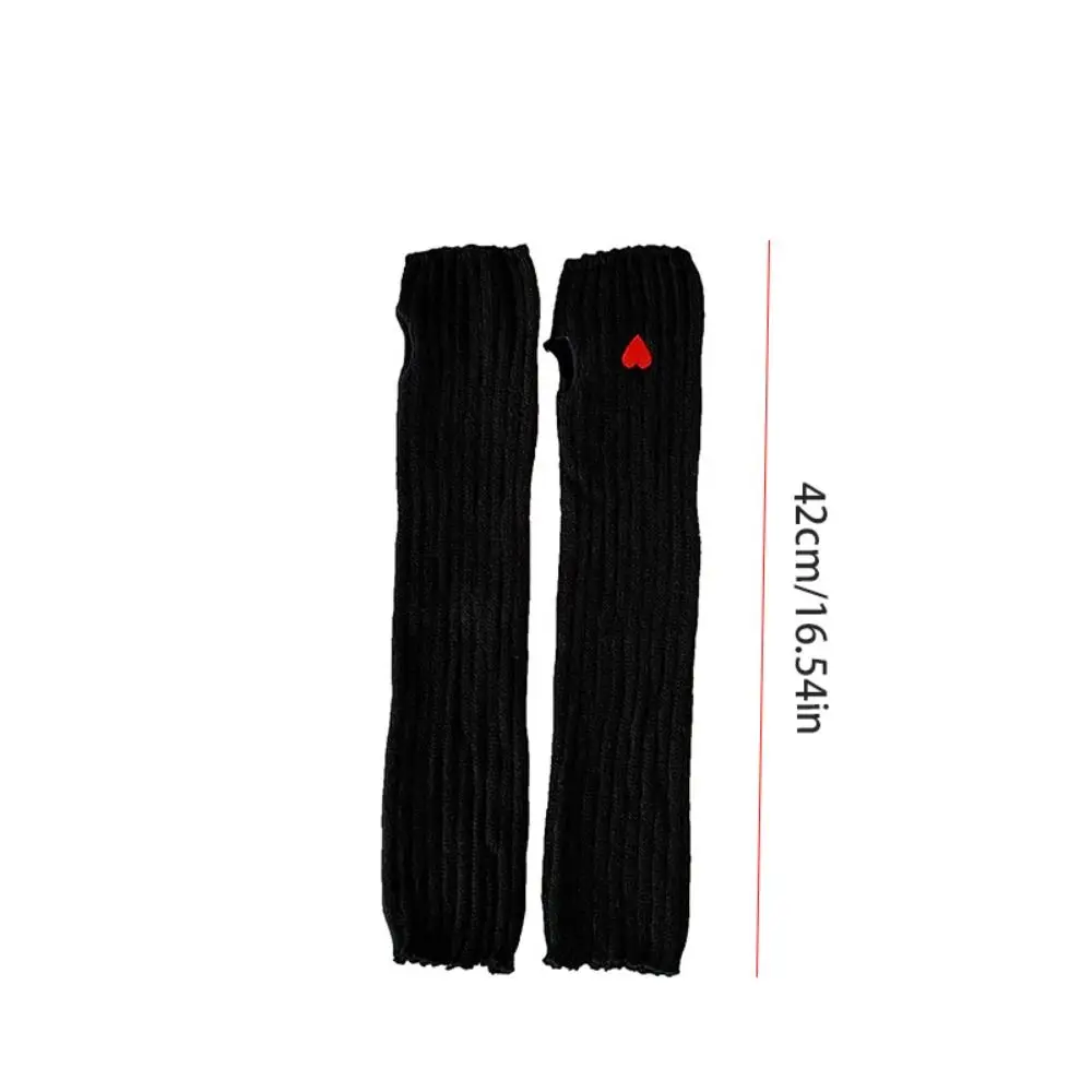 Elastic Y2K Warm Sleeves Love Long Mittens Embroidery Heart Knitted Arm Warmers Korean Style Sweet Fingerless Gloves