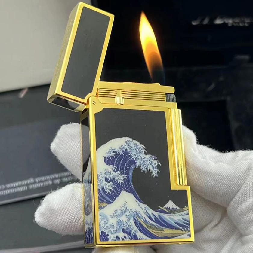 

Ligne2 Cigarette Gas Lighter Brass Lacquer Waves Pattern Smoking Tobacco Gadgets Man Luxury Gifts