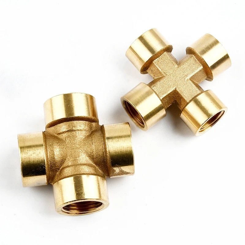 

1/4" 3/8" Copper 4 Way Female Thread Connector Copper Butt joint Adapter Hose Water Pipe Cross Connector Splitters Brass Joints