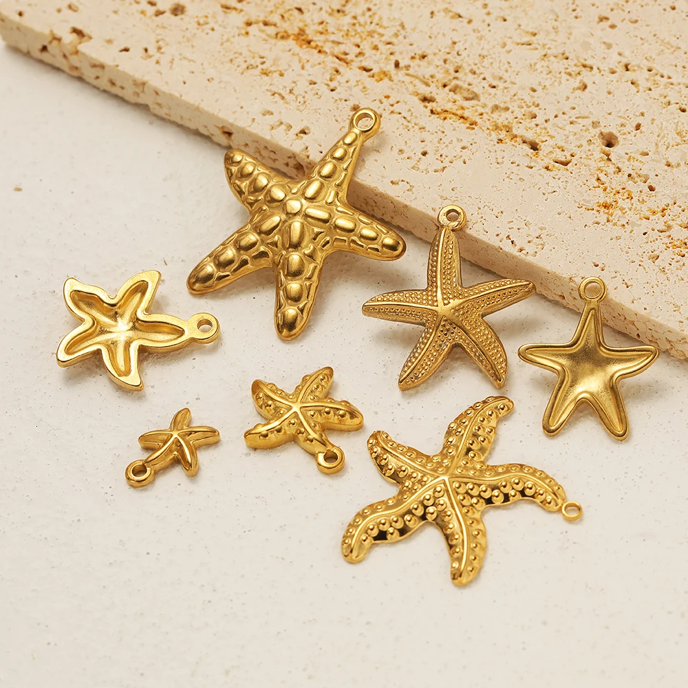 5 Stück goldene Seestern-Muschel-Anhänger für DIY-Schmuckzubehör, Edelstahl-Halskettenanhänger, Armbänder, Ohrringe. – Detail 3