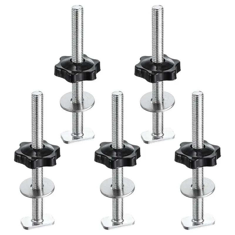 ABKS-M8 X 100Mm Threaded Bolt, M8 X 32Mm Hexagonal Manual Knob With Washer, High Quality 5Pcs T-Shaped Rail Bolt Knob Kit