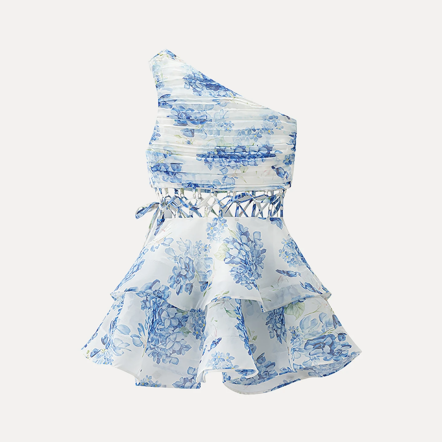 Sexy Floral Hollow out Single oulder Waist Cinched Dr Women's Casual Sle A-Line Skirt Polyester Fiber Daily Wear