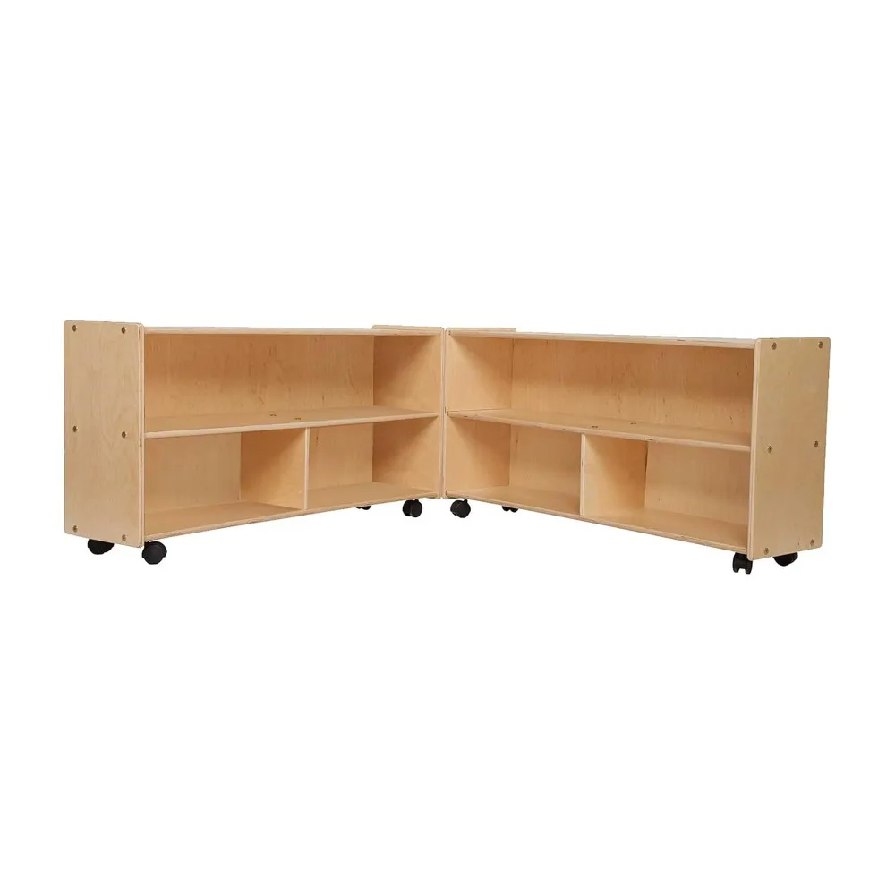 

Wooden Kids' Storage Cabinet with Wheels, Bookshelf and Toy Organizer, Craft Supplies Holder, Natural Finish