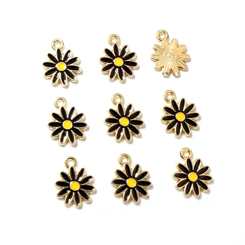 20Pcs 5Colors 10x13mm Alloy Metal Drop Oil Colorblock Daisy Charm Flower Plant Pendant For DIY Bracelet Necklace Jewelry Making