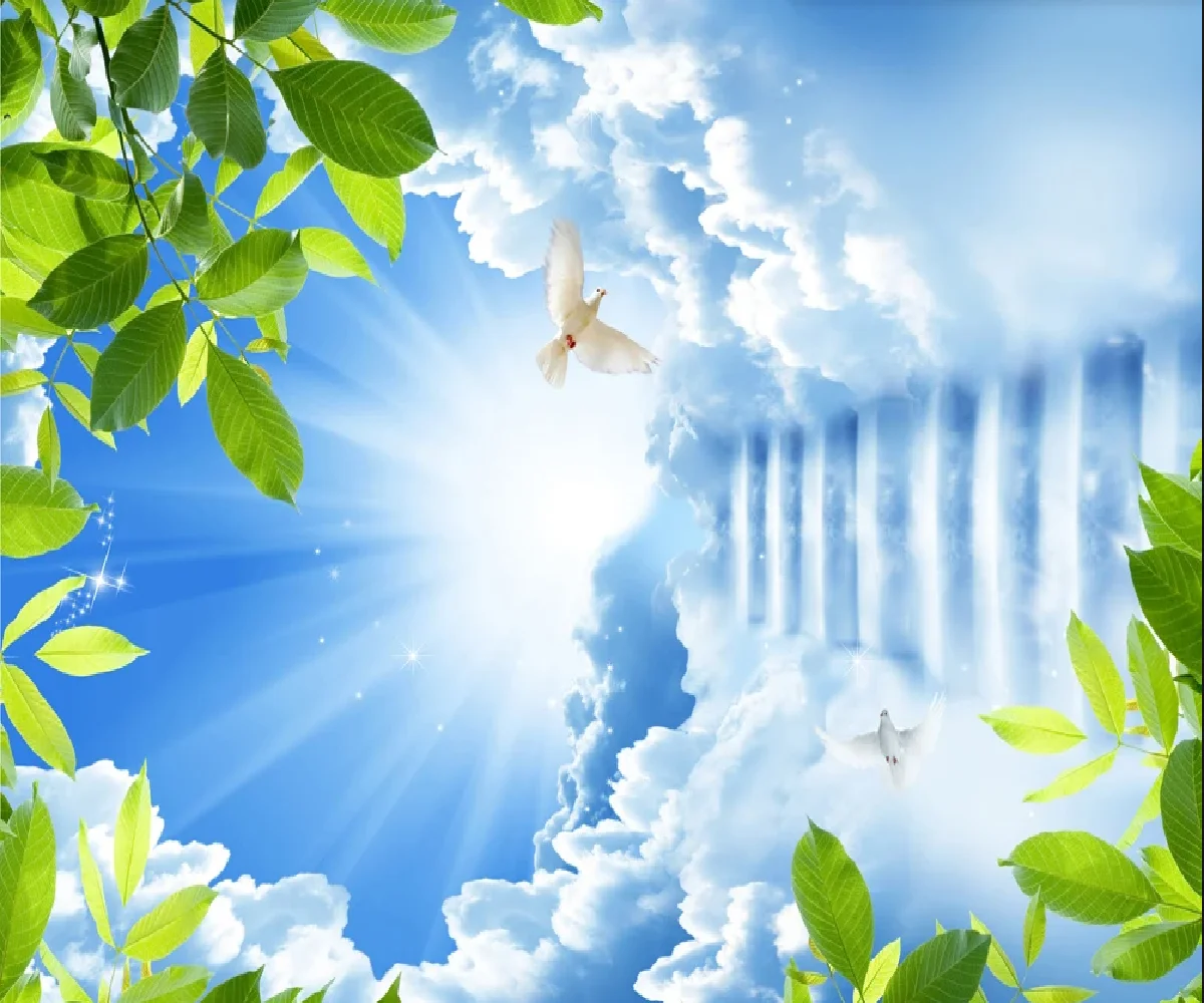 Custom wallpaper 3D blue sky white cloud ceiling light box soft film ceiling mural sky restaurant ceiling translucent wallpaper