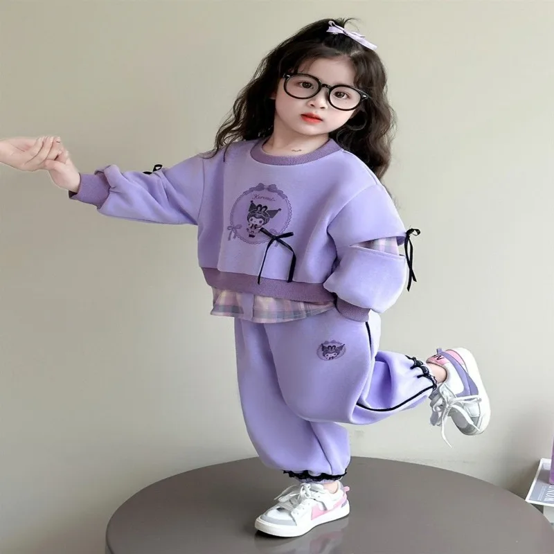 

Kawaii Kuromi Sanrio Students Cute Cartoon Long Sleeve Sportswear Children Comfortable Warm Hoodie Trousers Gift for Kids