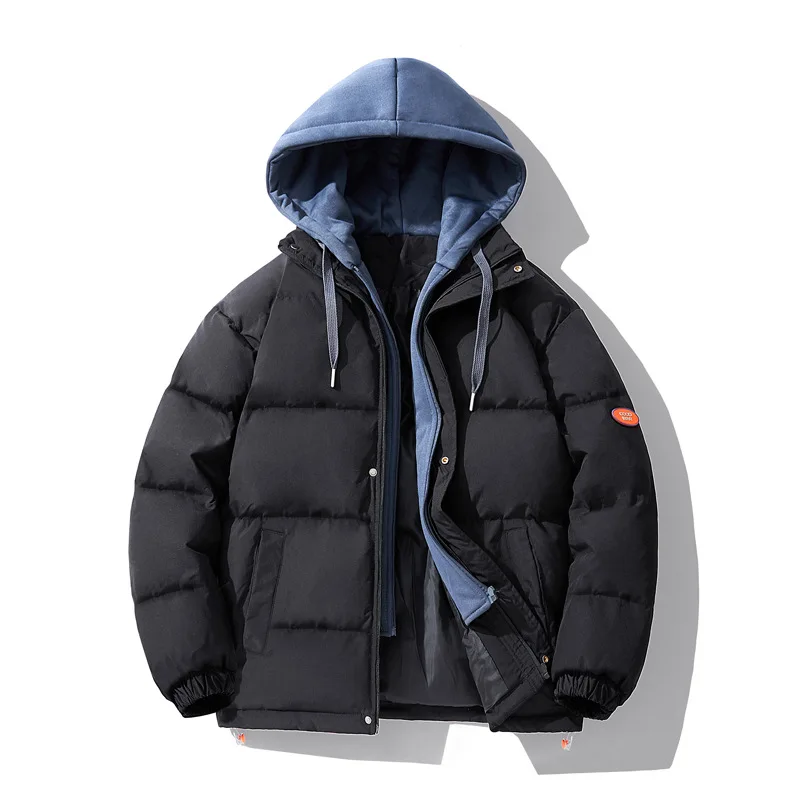 Inverno nova moda masculina cor sólida simples básico casual na moda diariamente emendado com capuz acolchoado casacos roupas masculinas parkas