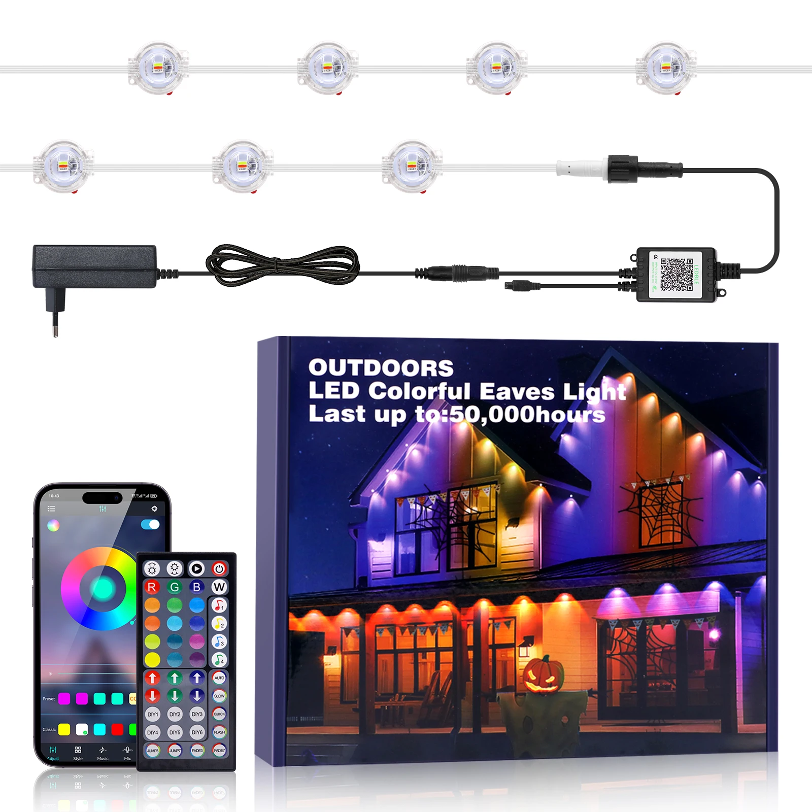 

Eave Light Открытый светодиодный светильник Bluetooth APP 30M 60Leds RGBCCT Light String Водонепроницаемый DIY Весь дом Вечеринка Рождественский свет