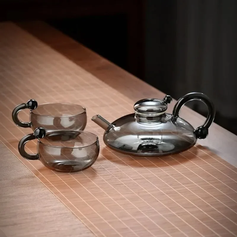 New Transparent Black Glass Teapot Glass Tea Set High Temperature Resistant Filter Tea Kettle