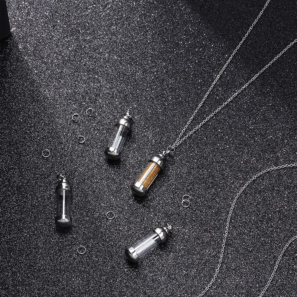 Stainless Steel Tube Glass Cremation Jewelry Urn Necklace for Ashes Openable Container Vial Tube Pendant Necklace Jewelry Gift