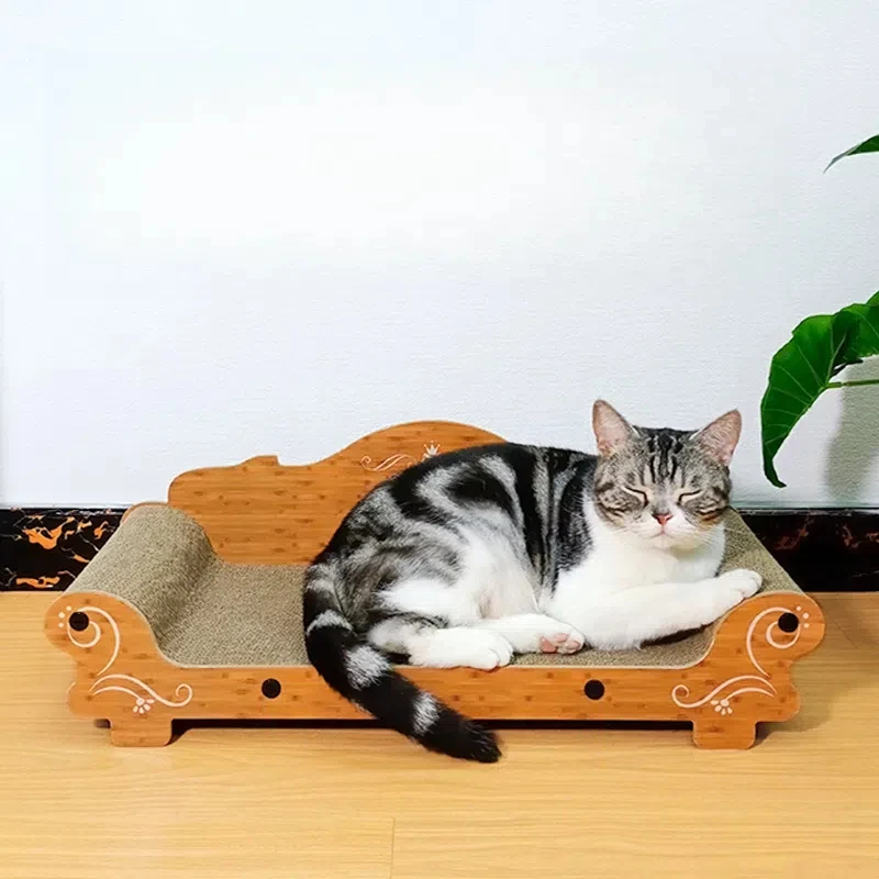 Wooden Cat Scratcher Cardboard Sofa Shape cat bed for scratching corrugated scratch board