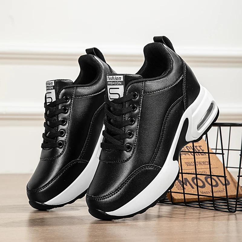 Women Platform Sneakers Leather Fashion Casual Walking Shoes Height Increased Women's Flats Shoes Thick Sole Ladies Wedge Shoes
