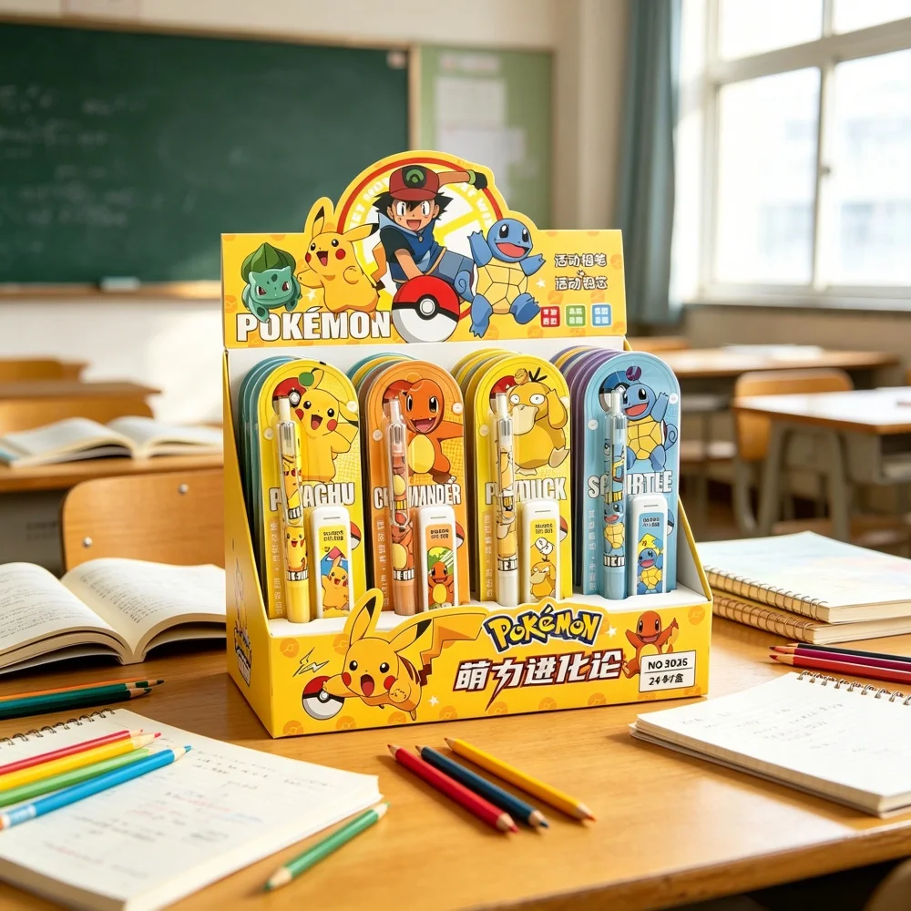 Lápis Mecânico Pokemon com Refil de Grafite HB Pikachu Charmander Squirtle Gengar Lápis Automático Material Escolar para Estudantes