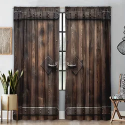 2pcs Vertical Stripe Wood Grain Door Printed Curtain 3D Digital Printing Curtain Household Bedroom Living Room Decor Rod Pocket