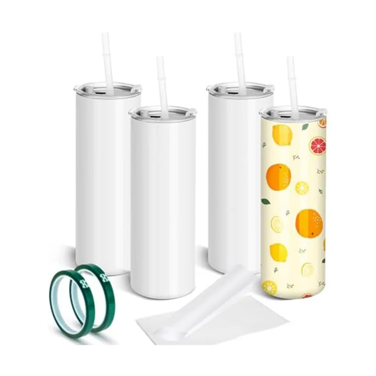 4 Pack Sublimation Tumblers Blank Tight Straight, Double Wall Insulated Sublimation Tumblers for Glass Heat Press Oven