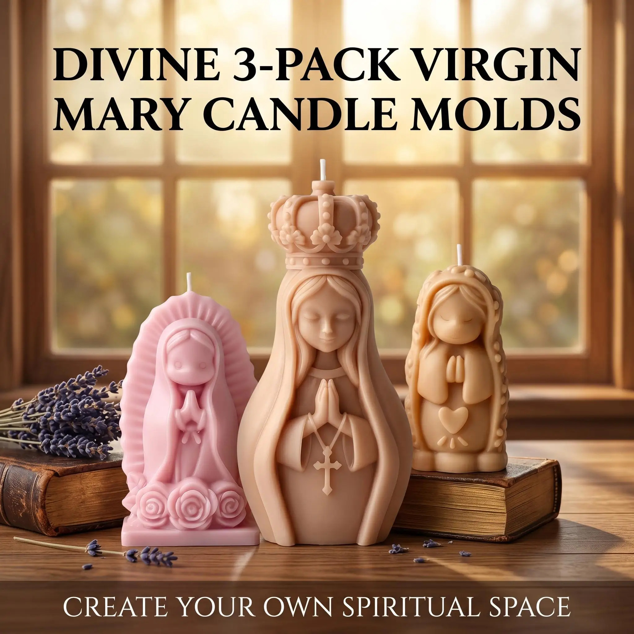 3Pcs 3D Virgin Mary Praying Girl Silicone Candle Molds Set Religious Angel Catholic Soap Resin Plaster Mold DIY Craft Home Decor