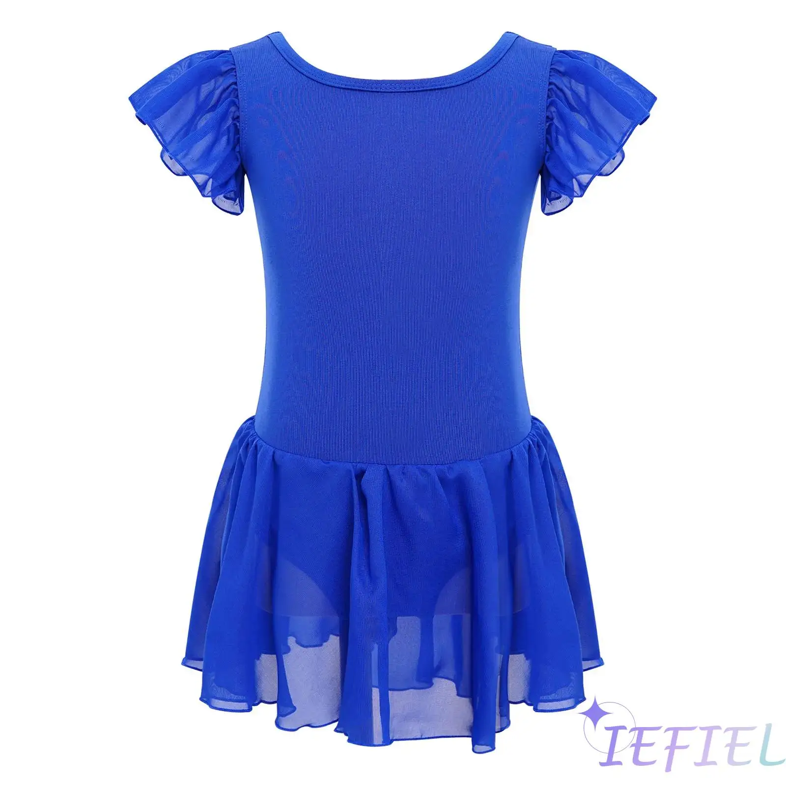 

Ruffle Sleeve Cross Back Ballet Dance Dress for Kids Girls Gymnastics Latin Salsa Dance Performance Clothing Ballerina Dancewear