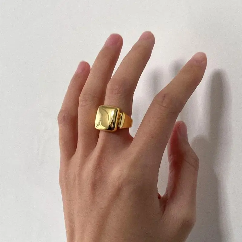 

Brass With 18K Geo Solid Band Stackable Rings Women Jewelry Punk Runway Gothic Boho Ins Top Hiphop Party Wedding