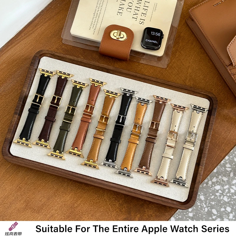 Новый кожаный ремешок для Apple Watch Кожаный ремешок 41 мм-45 мм 49 мм 38 мм 40 мм 42 мм 44 мм Тонкий браслет iwatch series ultra 2 9 8 7 6 5