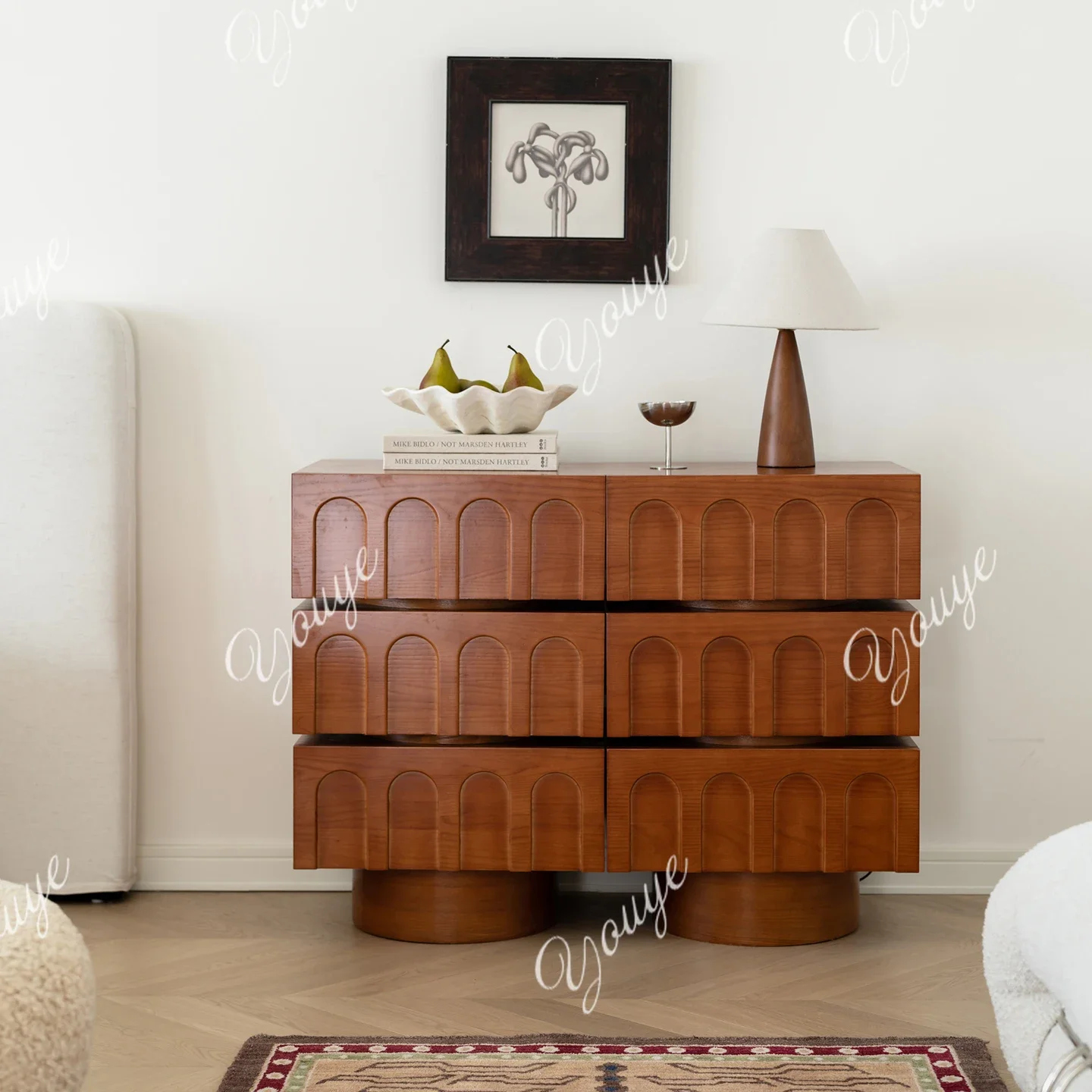 

63 French Retro Solid Wood Dining Side Cabinet, Living Room Storage, Antique Storage Cabinet, Wall Drawer Cabinet