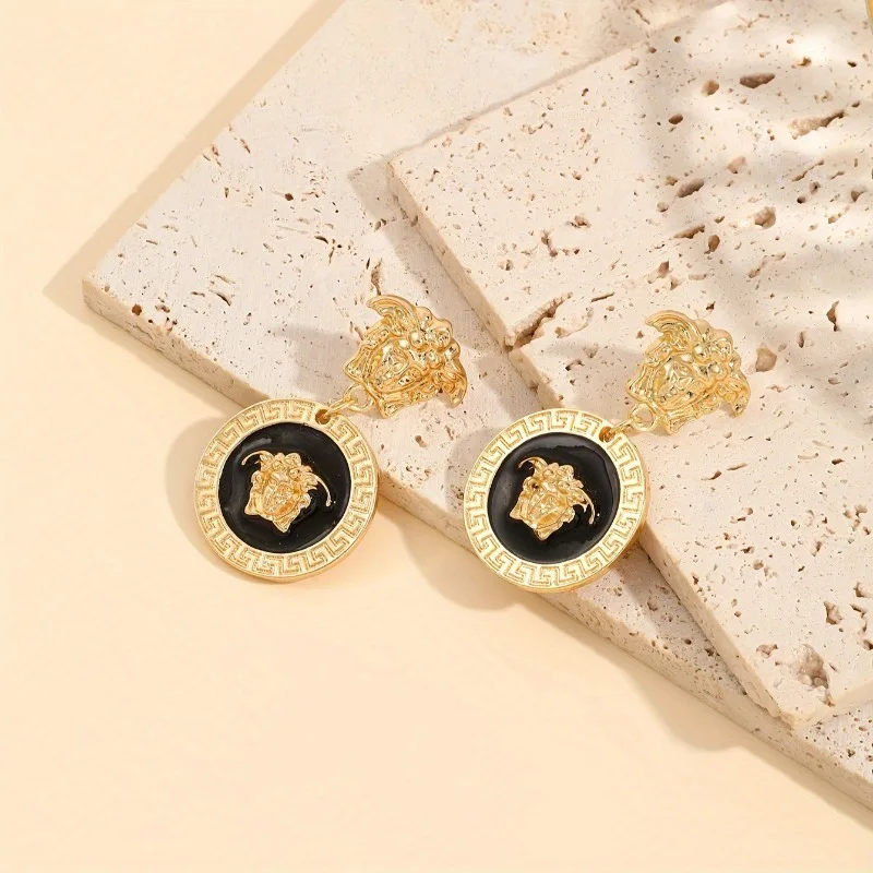 Gold Fashion Personalized Women's Middle Ages Earrings Hair Retro Earrings High Grade Black Exaggerated Earrings