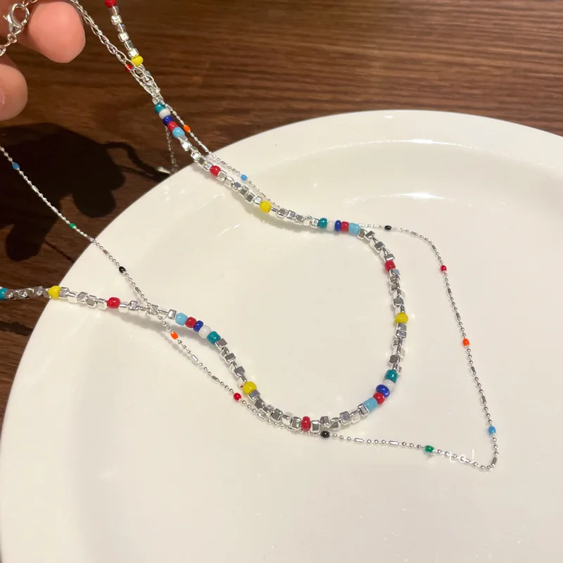 

PAPERPLUS | Korean Fashion Beads Necklace for Women.Rainbow.Small and Delicate.Girl Summer Lovely Jewelry.Alloy.New