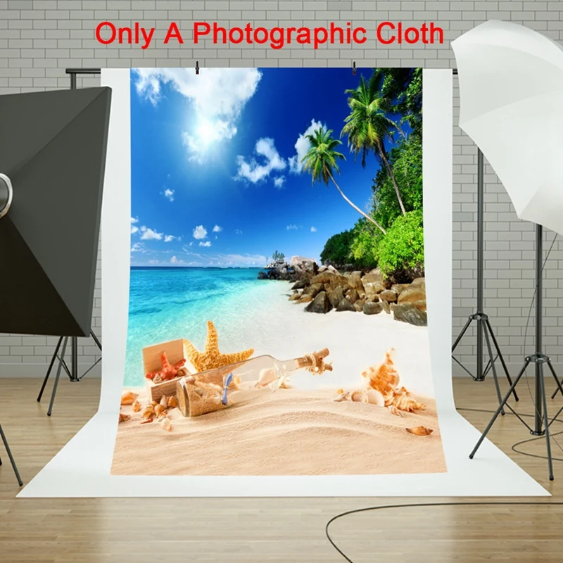 210X150cm Summer Tropical Beach Theme Photography Backdrop Ocean Palm Leaves White Cloud For Hawaii, Durable