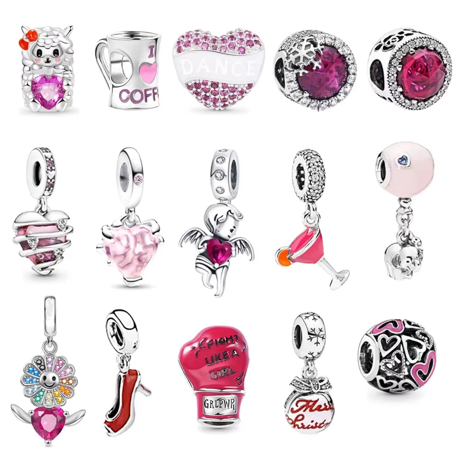 

Pink Boxing Glove Goblet & Family Tree Heart Dangle Charm Beads Jewelry Gift Fit Original Europeans 925 Sterling Silver Bracelet