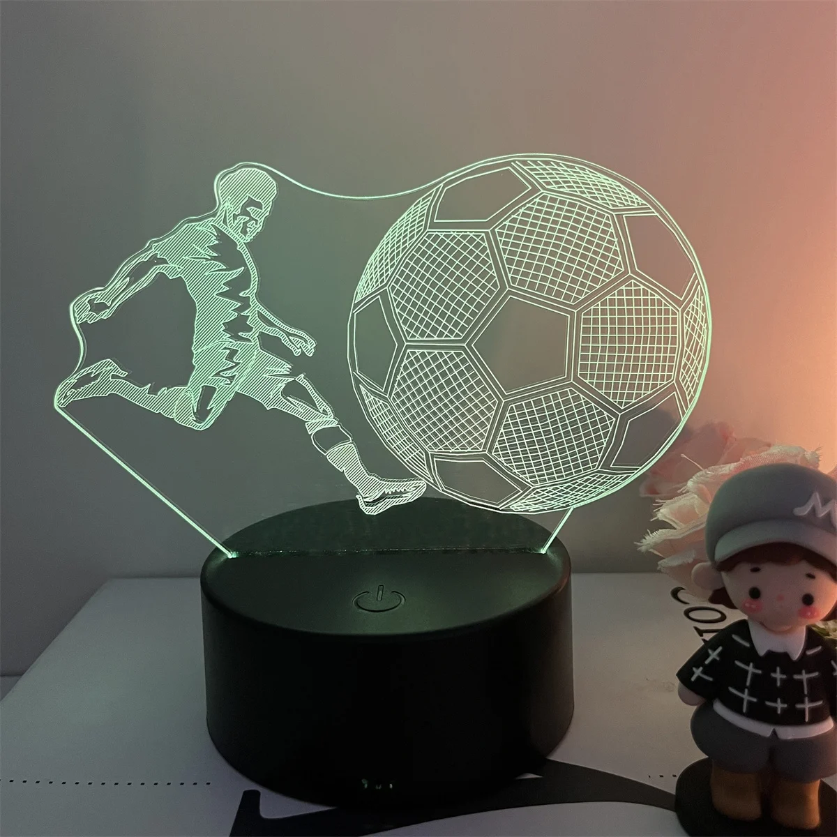 1pc Football 3D Night Light, 3D Optical Illusion Lamp With Touch, 7-Color Changing Ambient Light For Bedroom