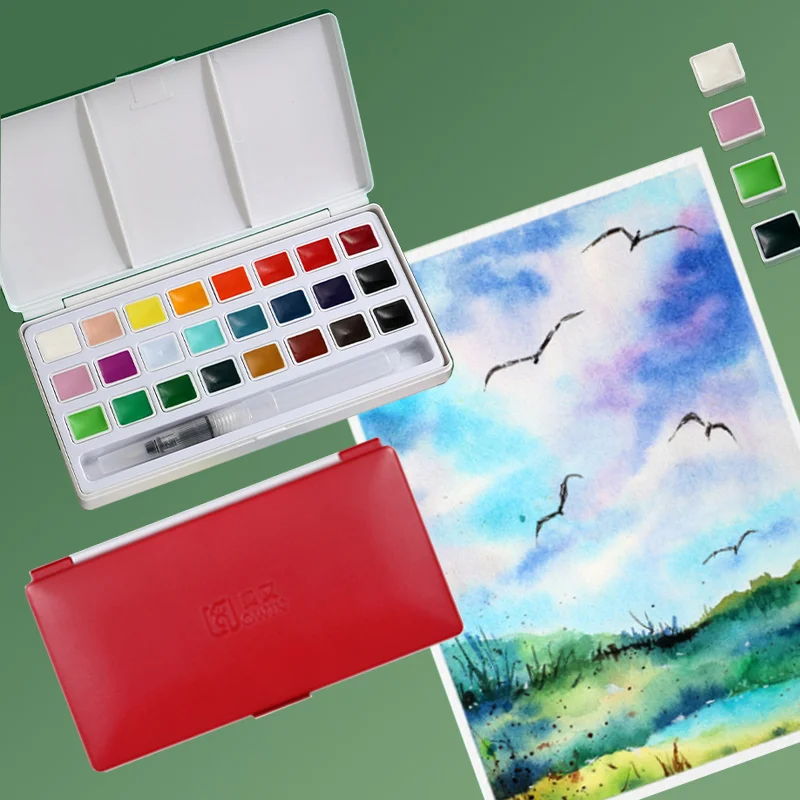 24-color Solid Watercolor Paint Color Pure Easy To Dip Beginners Painting Illustration Design Outdoor Sketch Nail Art Decoration