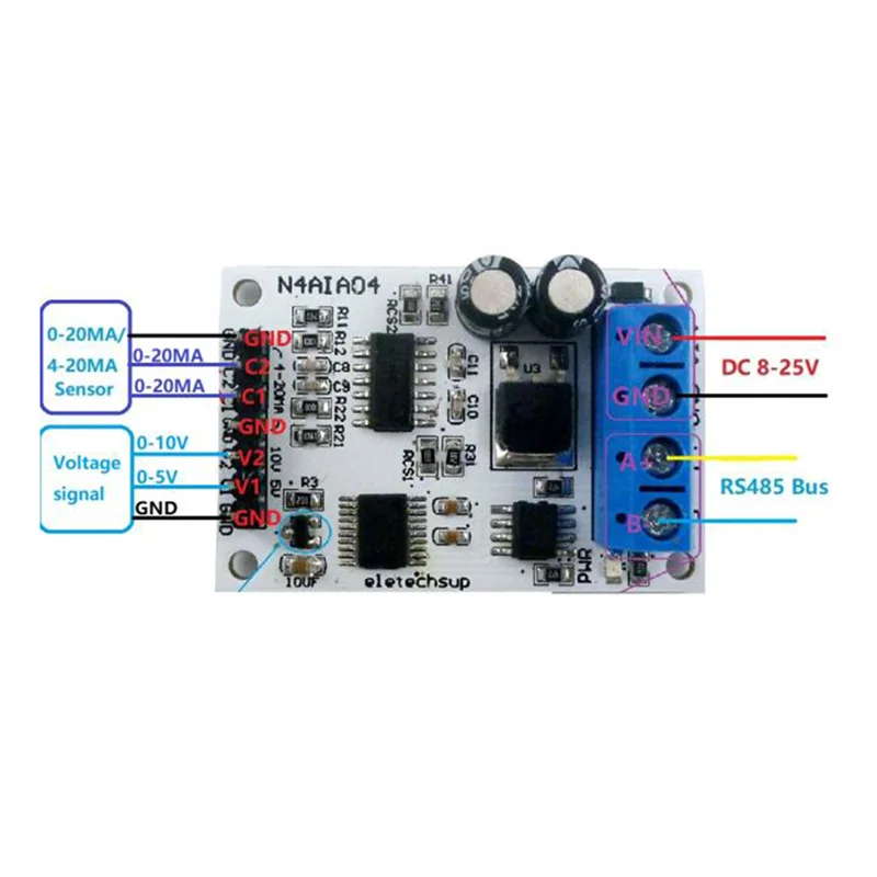 ELETECHSUP-Módulo de adquisición de señal de voltaje RS485 Modbus RTU para instrumentos de medición de transmisor de corriente PLC, 4-20ma