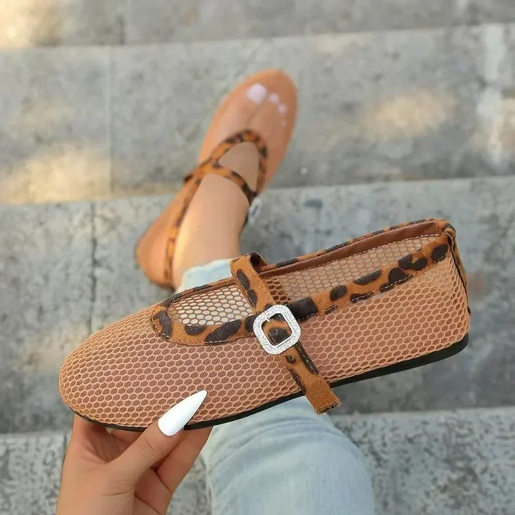 2026 Summer New Round-Toe Fishnet Hollow Ballet Flats: Stylish & High-End Flat Shoes
