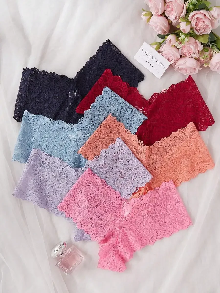 

6pcs Women Lace V-Shaped Waistband Underwear