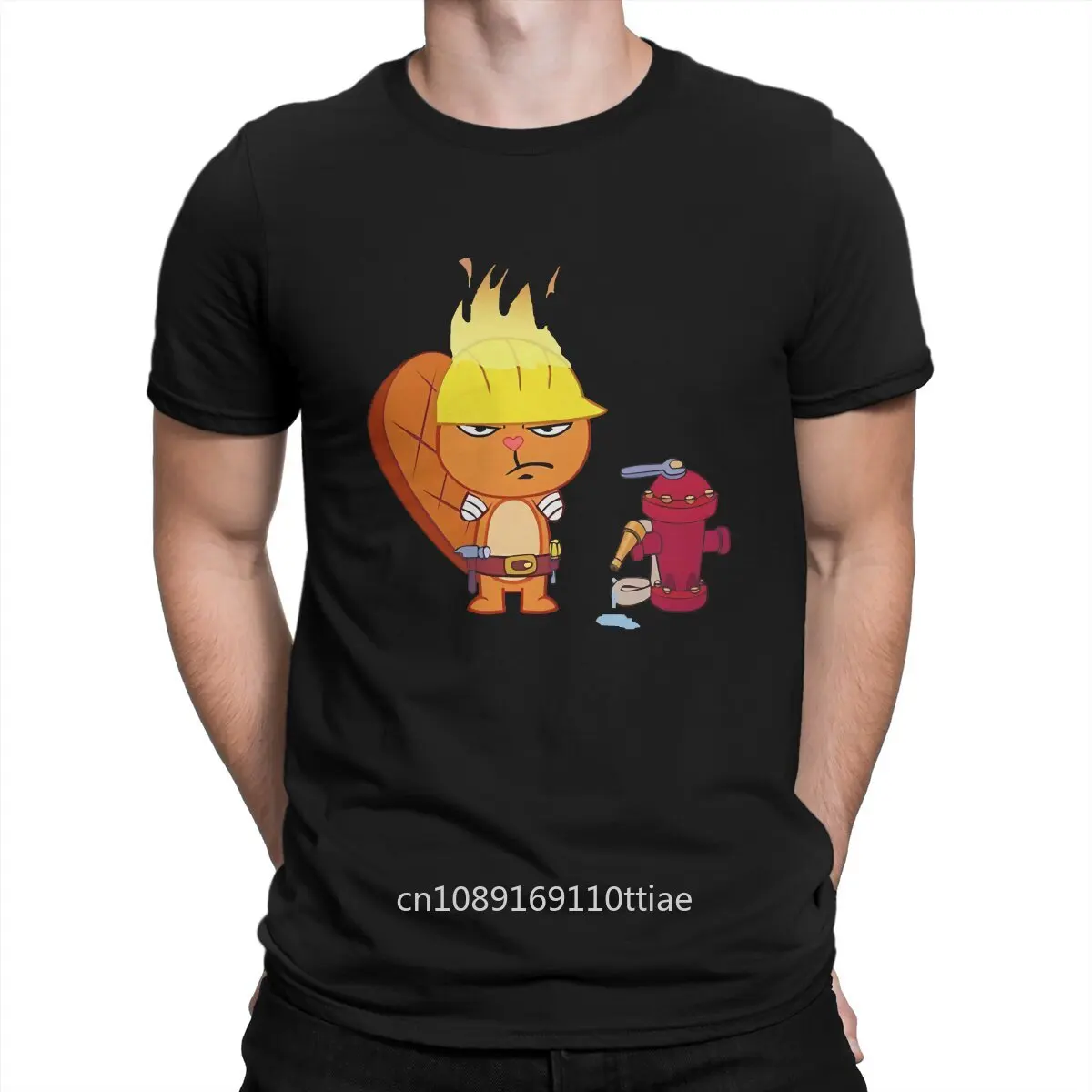 Men T-Shirts Angry Fashion Pure Cotton Tee Shirt Short Sleeve Happy Tree Friends T Shirt Round Neck Clothing Summer