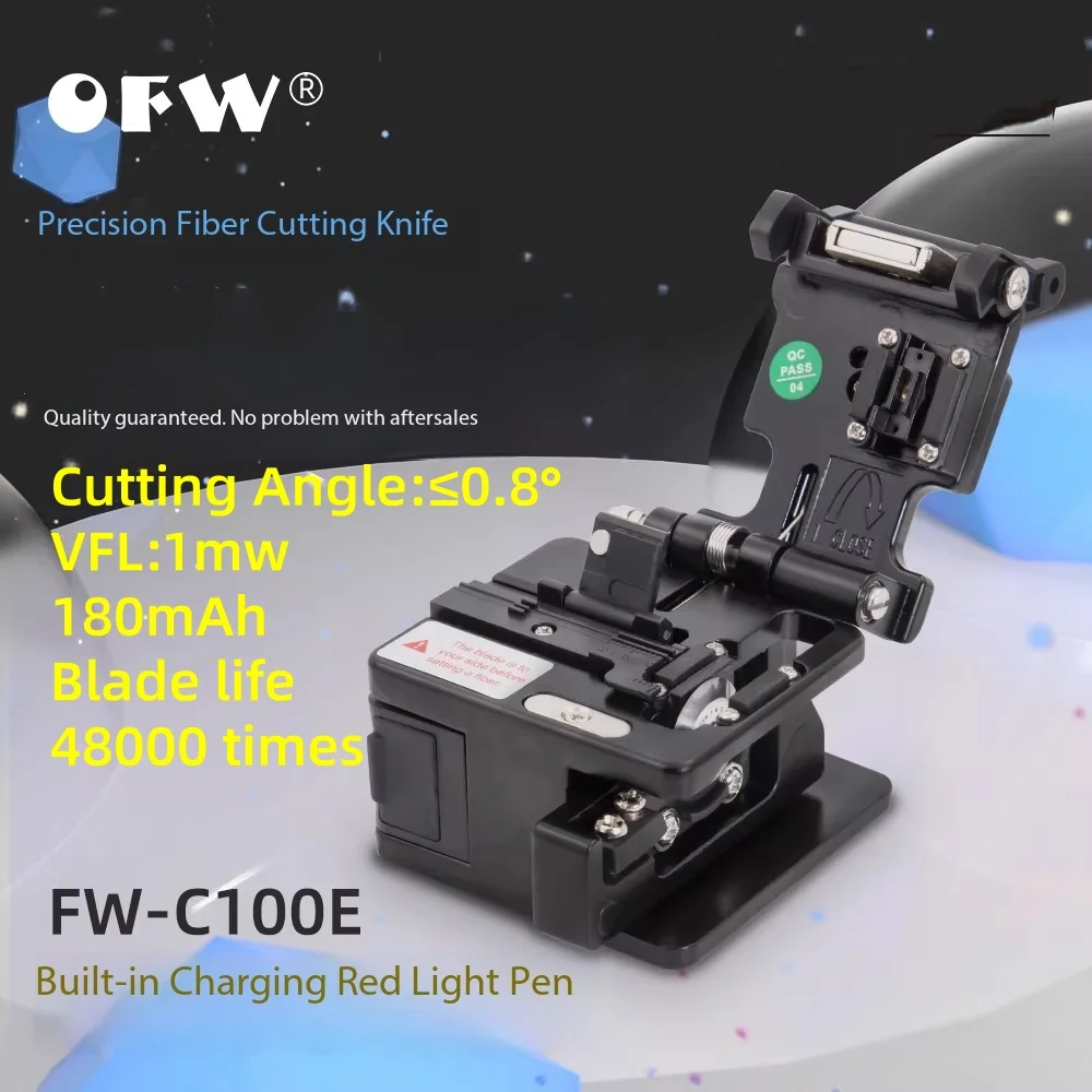 OFW FW-C100E Fiber Cleaver Fully Automatic Mini Optical Cable Cutter 1MW VFL 2 in 1 High-Precision Cold Splicing Rechargeable