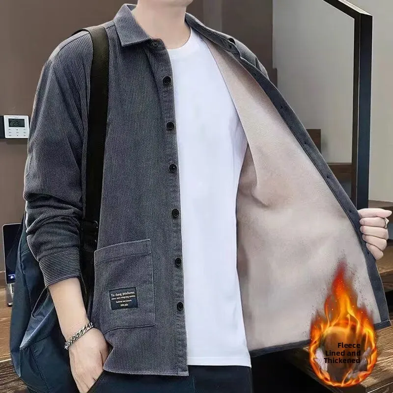 

Мужская зимняя теплая повседневная вельветовая верхняя одежда свободного покроя на подкладке с длинными светями на пуговицах Casual Sle Multi kets