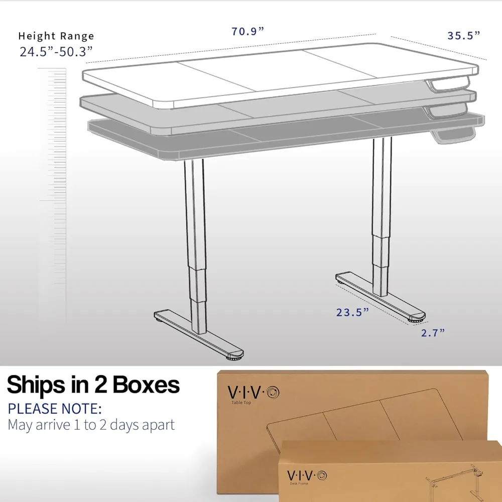 71 X 36 Inch Upright Desk, Dual Motor Memory Controller Height Adjustment, 2B Series, Dark Gray Top Black Frame Computer Desks